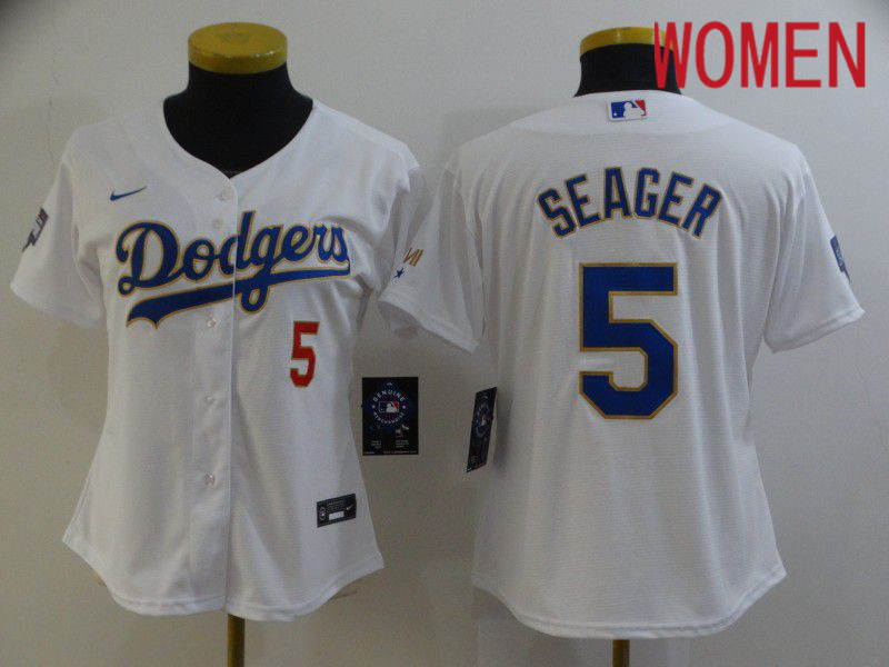 Women Los Angeles Dodgers 5 Seager White Game 2021 Nike MLB Jersey1